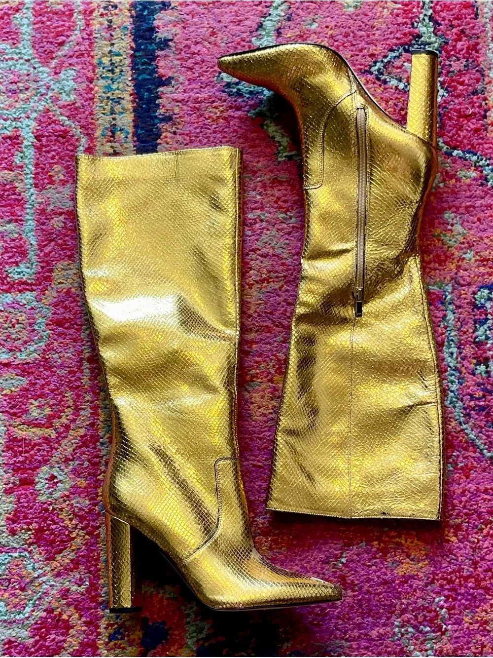 Marc Fisher Giancarlo Gold Knee High Heeled Boot sz 8.5